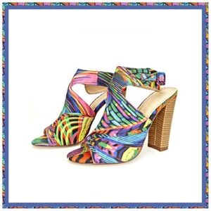LILIANA  Rainbow Multicolor Peep Toe Ankle Strap Stack Heel Summer Sandals